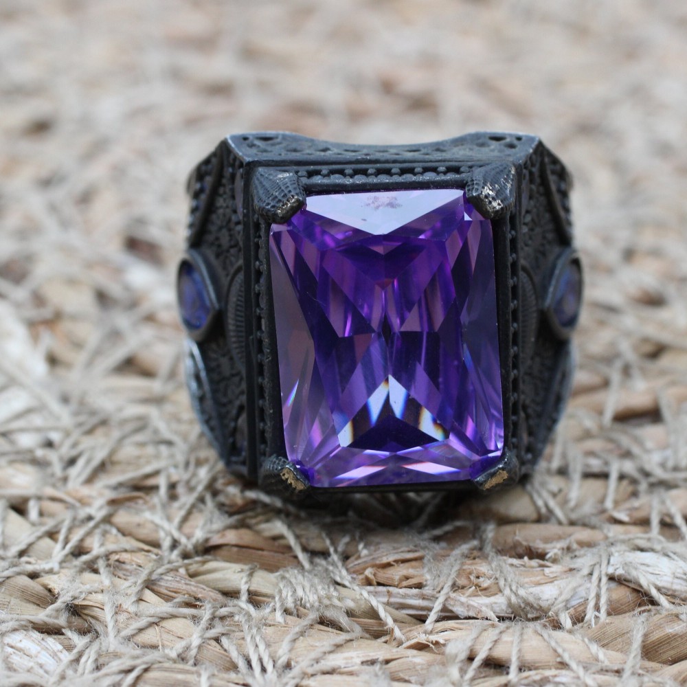 Amethyst Men's Ring, Mens Handmade Ring, Turkish Handmade Silver Men Ring, Ottoman Men Ring, Men Jewelry, Gift for Him, 925k Sterling Silver