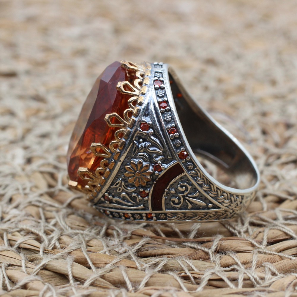 Men's Handmade Ring, Turkish Handmade Silver Mens Ring, Ottoman Ring, Alexandrite Ring, Men's Jewelry, Turquoise, 925k Sterling Silver Ring