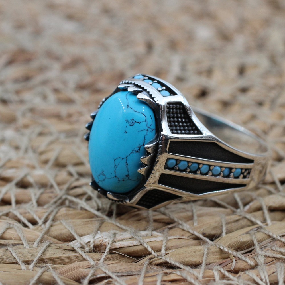Men's Handmade Ring, Yemeni Ring, Turquoise Ring, Turkish Handmade Silver Men's Ring, Ottoman Men's Ring, Gift for Him, 925k Sterling Silver Men's Handmade Ring, Yemeni Ring, Turquoise Ring, Turkish Handmade Silver Men's Ring, Ottoman Men's Ring, Gift for Him, 925k Sterling Silver