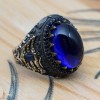 Sapphire Men Ring, Turkish Handmade Silver Men Ring, Mens Handmade Ring, Ottoman Ring, Men Jewelry, Gift for Him, 925k Sterling Silver Ring