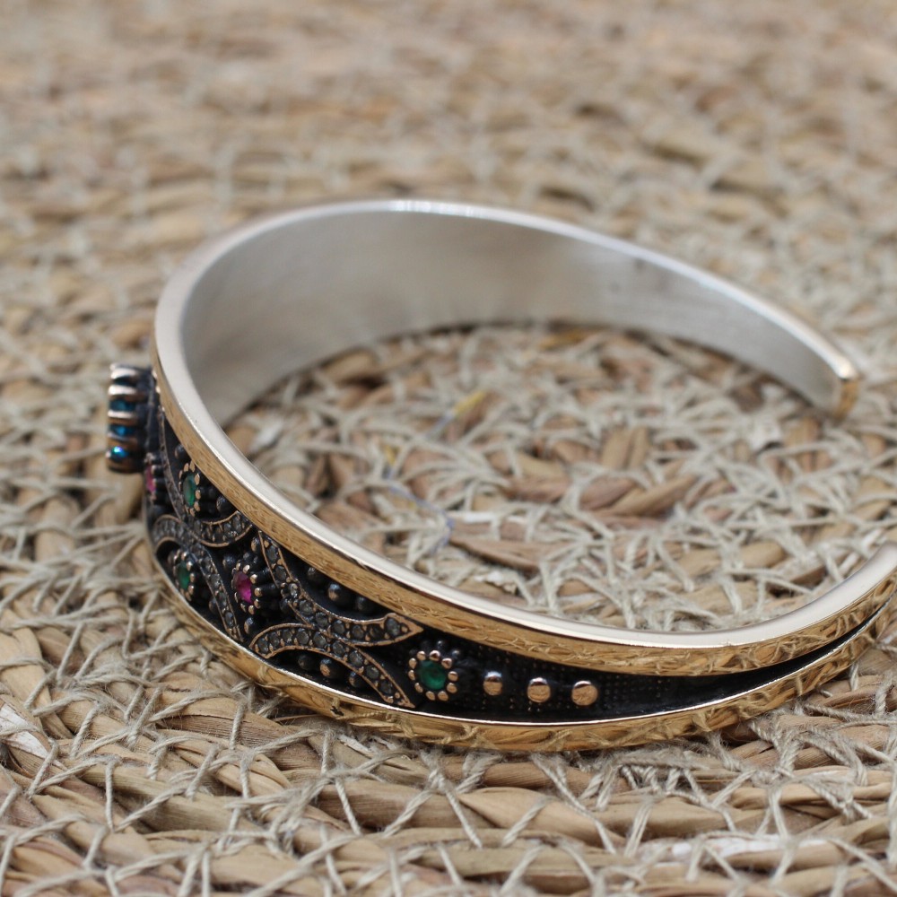 Aquamarine Bracelet, Ottoman Bracelet, Handmade Bracelet, Bangle Cuff, Turkish Handmade, Bangle Bracelet, Gift for Her, 925k Sterling Silver