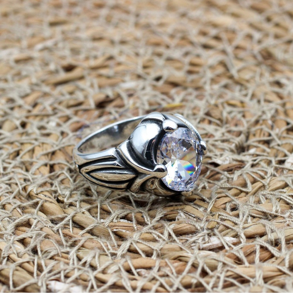 Mens Handmade Ring, Turkish Handmade Silver Men Ring, Ottoman Men Ring, Zircon Ring, Men's Jewelry, Gift for Him, 925k Sterling Silver Ring