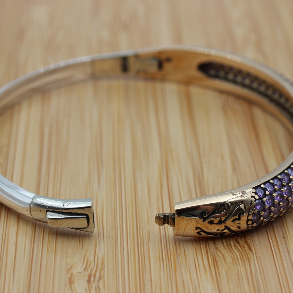 Amethyst Bracelet, Ottoman Bracelet, Handmade Bracelet, Bangle Cuff, Turkish Handmade, Bangle Bracelet, Gift for Her, 925k Sterling Silver