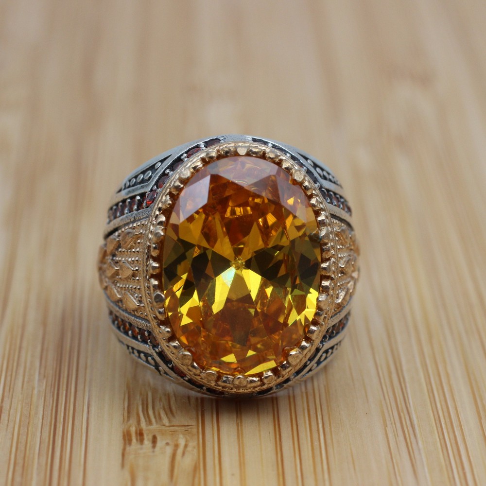 Citrine Men's Ring, Handmade Men's Ring, Men's Ring, Turkish Handmade Silver Ring, Ottoman Men's Ring, Gift for Him, 925k Sterling Silver,