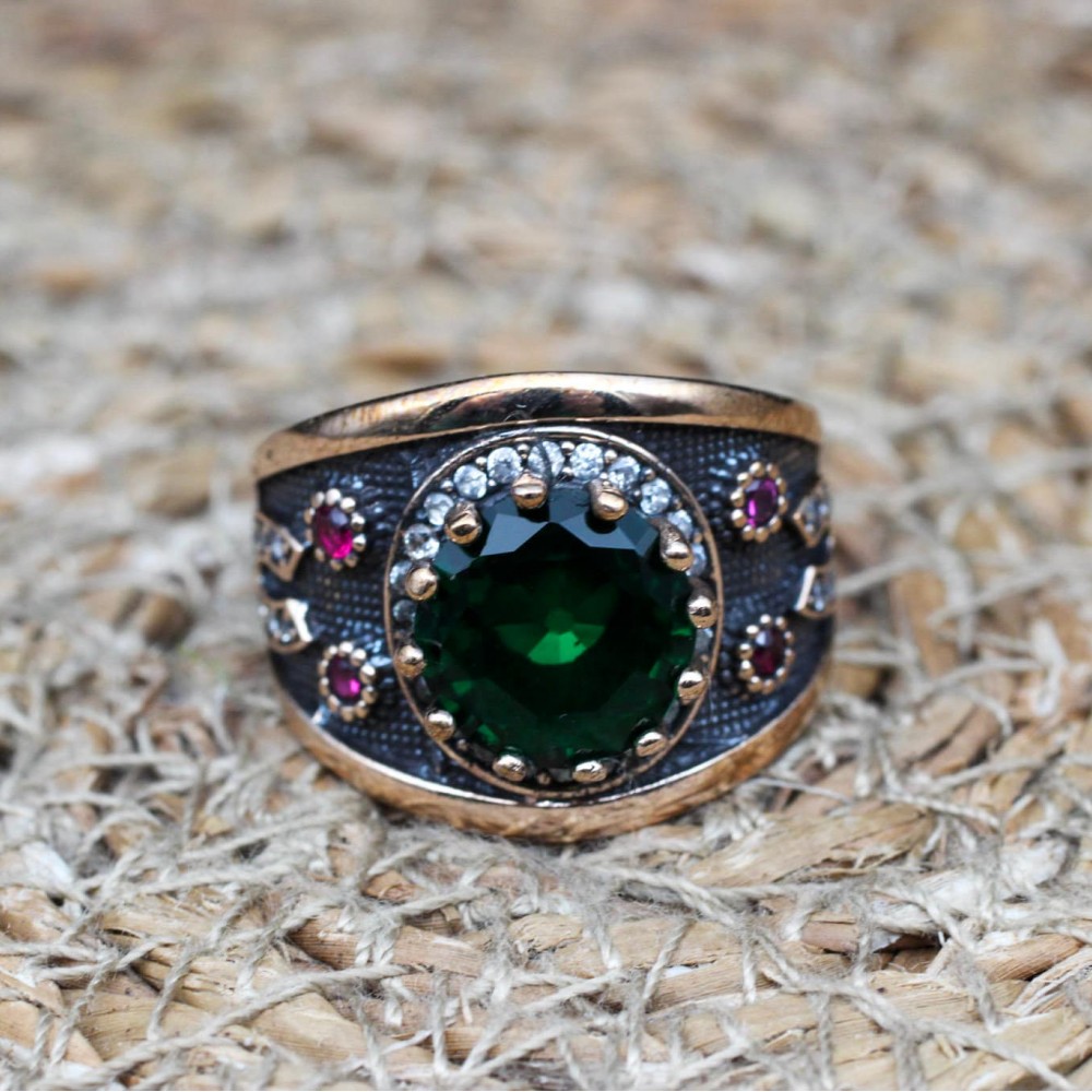 Emerald Ring, Handmade Women's Ring, Turkish Handmade Ring, Authentic Ring, Ottoman Ring, Ladies Ring, 925k Sterling Silver, Gift For Her,