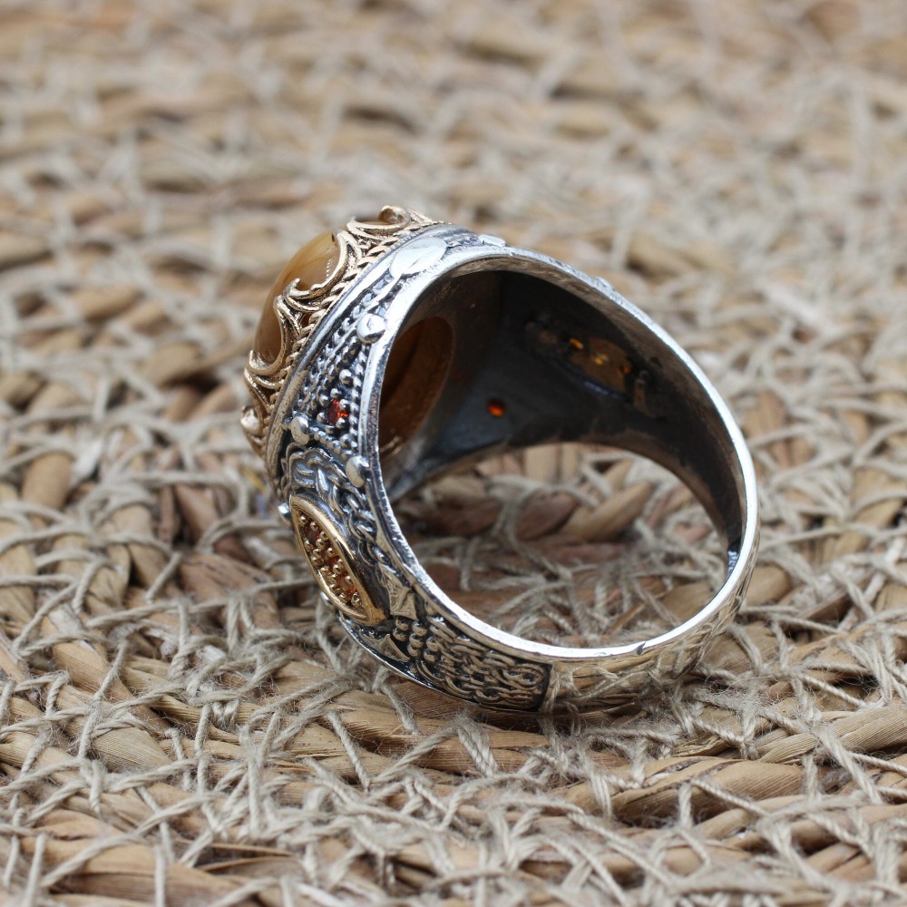 Tiger Eye Men's Ring, Ottoman Men's Ring, Handmade Men's Ring, Turkish Handmade Men's Ring, Men's Jewelry, Gift for Him, 925 Sterling Silver Tiger Eye Men's Ring, Ottoman Men's Ring, Handmade Men's Ring, Turkish Handmade Men's Ring, Men's Jewelry, Gift for Him, 925 Sterling Silver