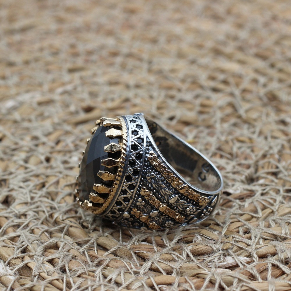 Onyx Men's Ring, Ottoman Men's Ring, Handmade Men's Ring, Turkish Handmade Men's Ring, Men's Jewelry, Gift for Him, 925 Sterling Silver