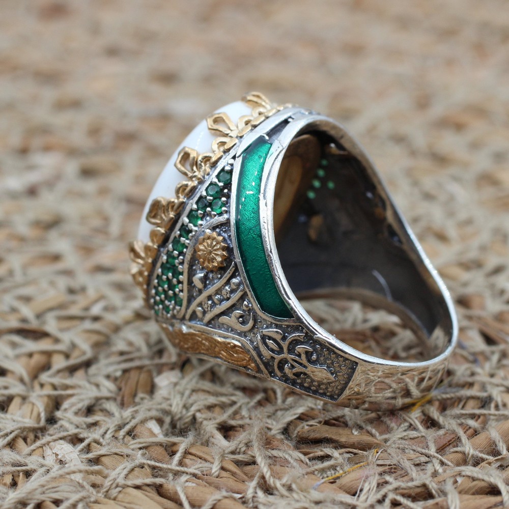 Evil Eye Men's Ring, Emerald Mens Ring, Handmade Ring, Turkish Handmade Silver Men Ring, Men Jewelry, Gift for Him, 925 Sterling Silver Ring