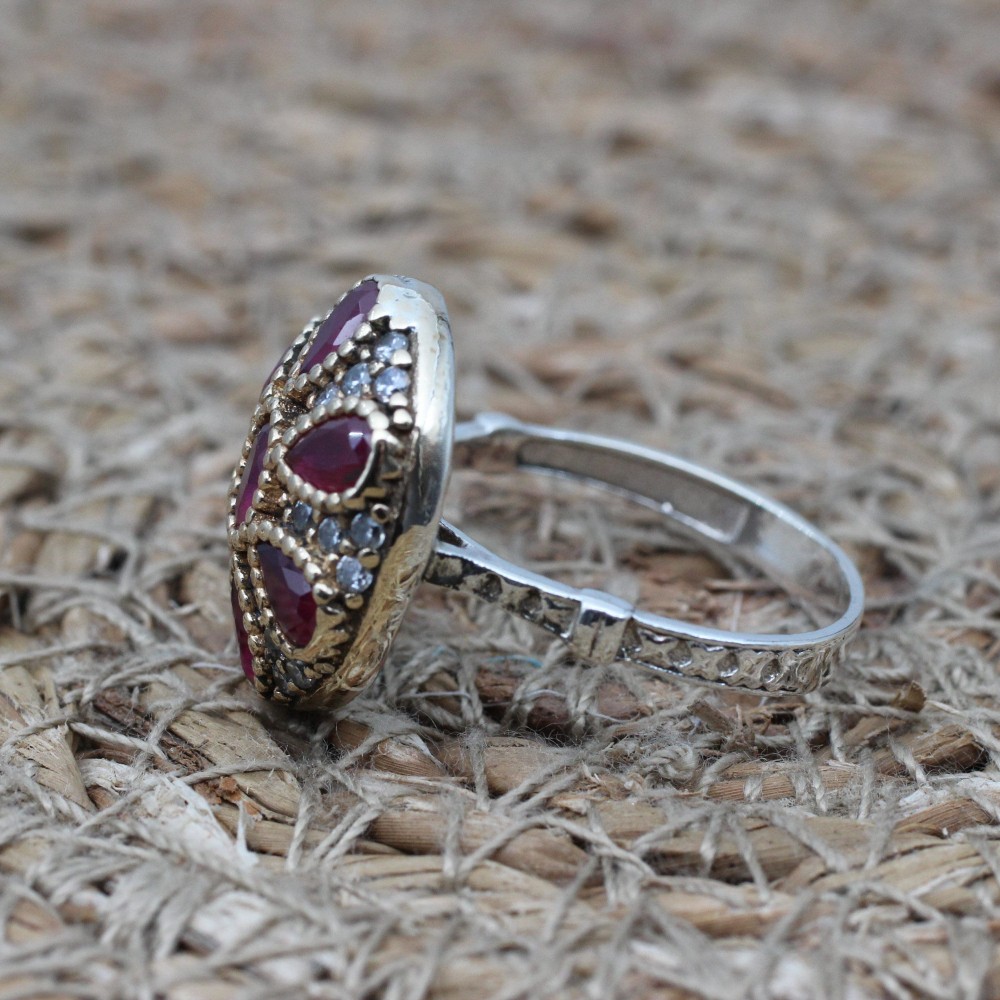 Ruby Ring, Handmade Women's Ring, Turkish Handmade Ring, Authentic Ring, Ottoman Ring, Ladies Ring, 925k Sterling Silver, Gift For Her,