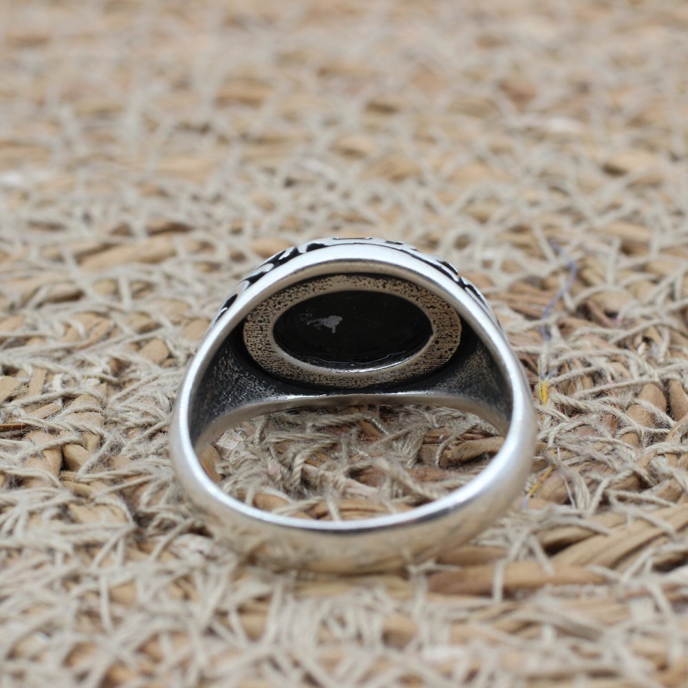 Handmade Silver Men's Ring, Onyx Men's Ring, Turkish Handmade Men's Ring, Men's Ring, Ottoman Mens Ring, Gift for Him, 925 Sterling Silver