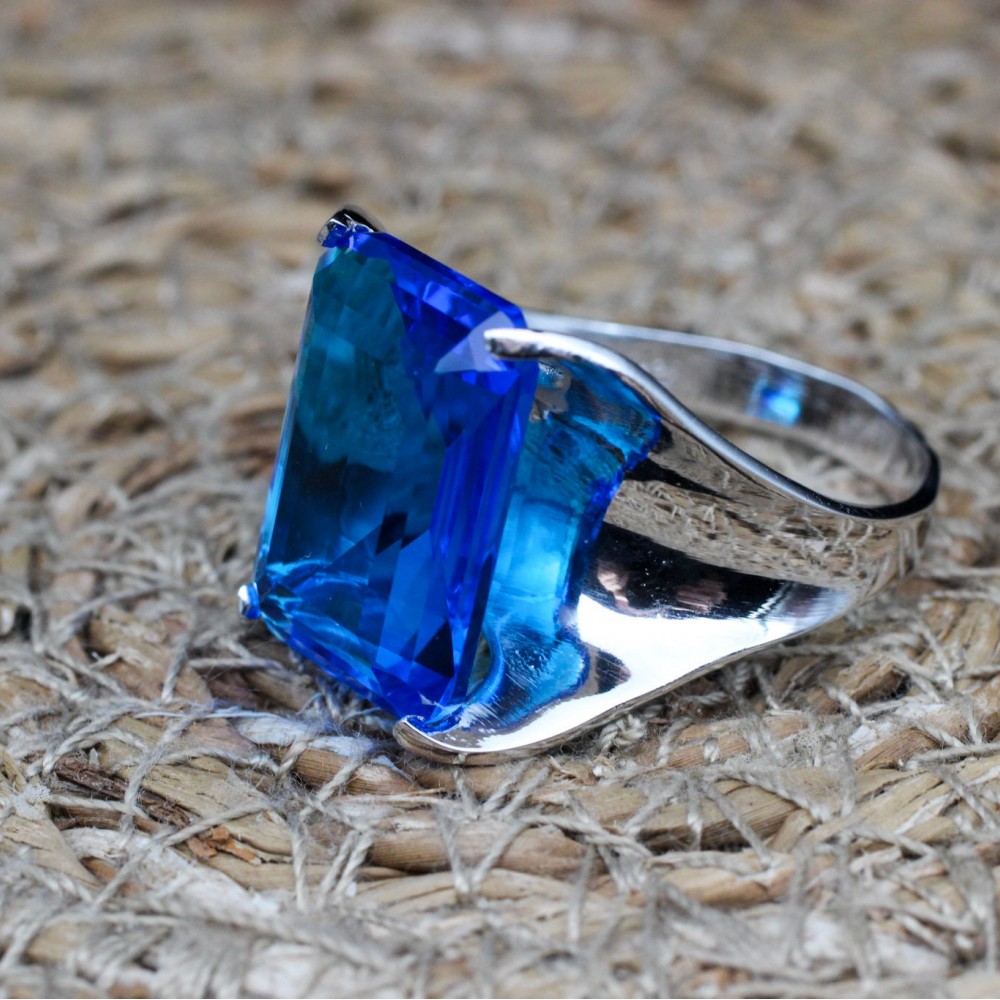 Aquamarine Ladies Ring, Handmade Women's Ring, Turkish Handmade Silver Ladies Ring, Ottoman Women's Ring, Ladies Ring, 925k Sterling Silver