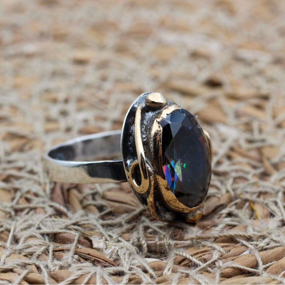 Mystic Topaz Ring, Handmade Women Ring, Turkish Handmade Ring, Authentic Ottoman Ring, Adjustable Ring, 925k Sterling Silver, Gift For Her,