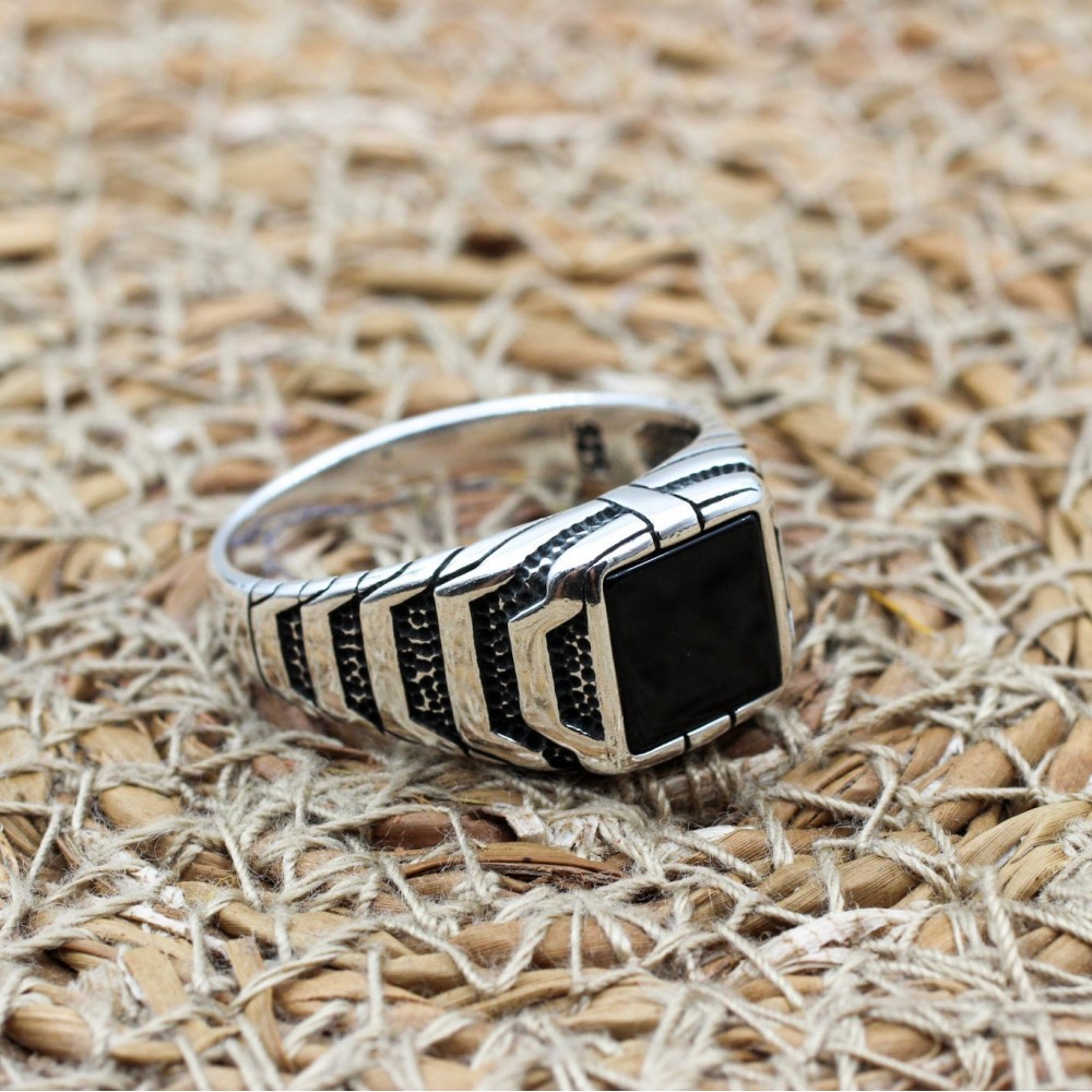 Handmade Silver Men's Ring, Onyx Men's Ring, Turkish Handmade Men's Ring, Men's Ring, Ottoman Mens Ring, Gift for Him, 925k Sterling Silver,