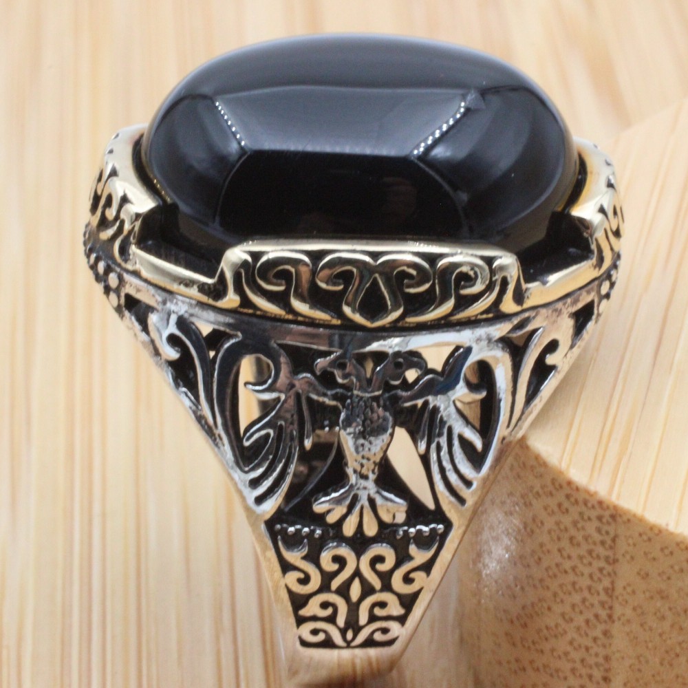 Onyx Ring, Handmade Mens Ring, Cubic Zircon Turkish Handmade Ring, Eagle Ring, Ottoman Ring, Men Jewelry, Gift for Him, 925k Sterling Silver