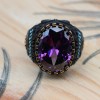 Amethyst Men's Ring, Mens Handmade Ring, Turkish Handmade Silver Men Ring, Ottoman Men Ring, Men Jewelry, Gift for Him, 925k Sterling Silver