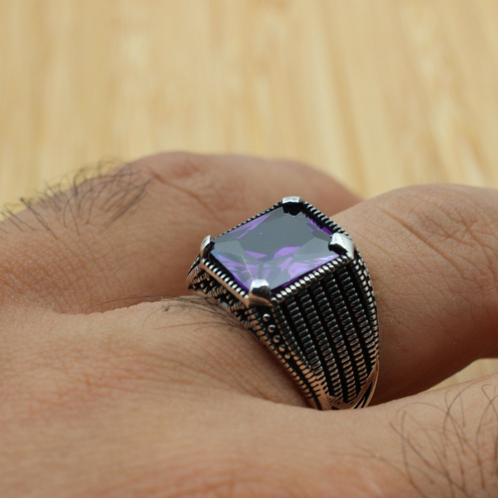 Men's Handmade Ring, Turkish Handmade Silver Men's Ring, Ottoman Ring, Amethyst Ring, Men's Jewelry, Amethyst, 925k Sterling Silver Ring