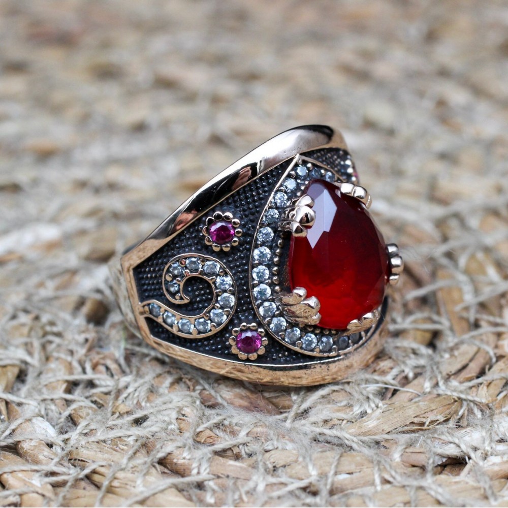 Ruby Ring, Handmade Women's Ring, Turkish Handmade Ring, Authentic Ring, Ottoman Ring, Ladies Ring, 925k Sterling Silver, Gift For Her,