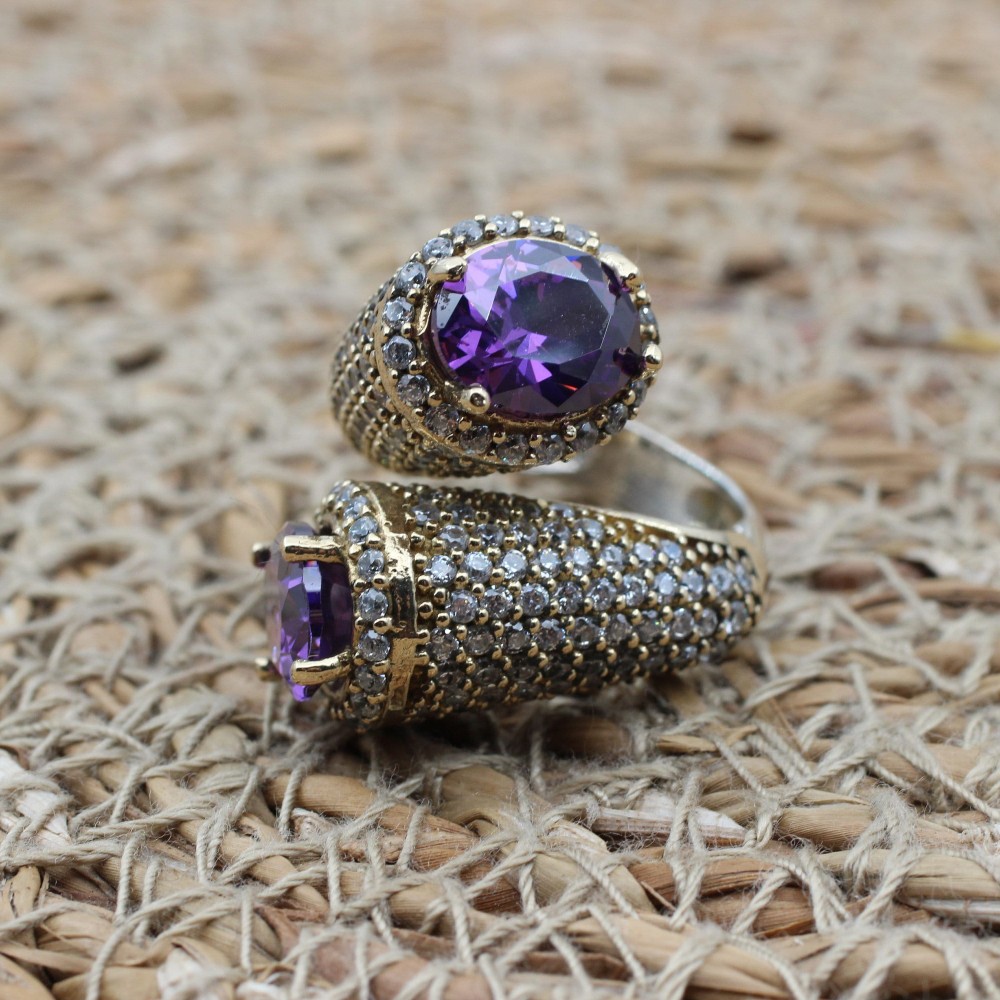Amethyst Ring, Zircon Ring, Ladies Ring, Handmade Women's Ring, Turkish Handmade Ring, Authentic Ring, 925 Sterling Silver, Adjustable Ring,
