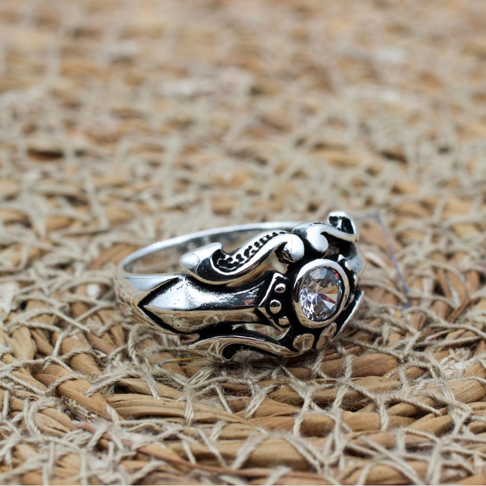 Mens Handmade Ring, Turkish Handmade Silver Men Ring, Ottoman Men Ring, Zircon Ring, Men's Jewelry, Gift for Him, 925k Sterling Silver Ring