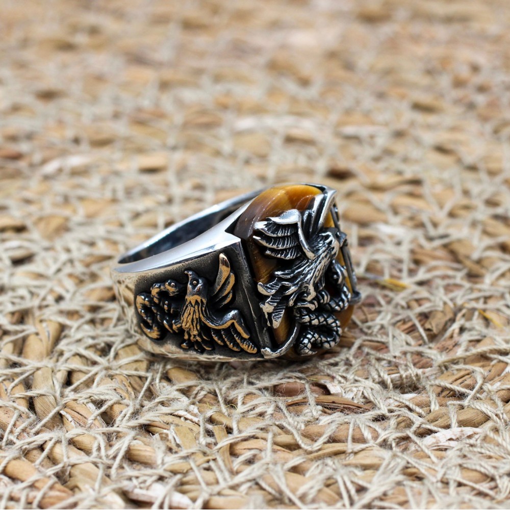 Tiger Eye Men's Ring, Eagle Men's Ring, Handmade Men's Ring, Turkish Handmade Mens Ring, Men's Jewelry, Gift for Him, 925 Sterling Silver Tiger Eye Men's Ring, Eagle Men's Ring, Handmade Men's Ring, Turkish Handmade Mens Ring, Men's Jewelry, Gift for Him, 925 Sterling Silver