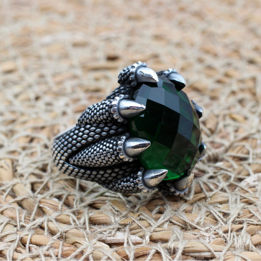 Emerald Men's Ring, Ottoman Men's Ring, Handmade Men's Ring, Turkish Handmade Men's Ring, Claw Ring, Gift for Him, 925 Sterling Silver
