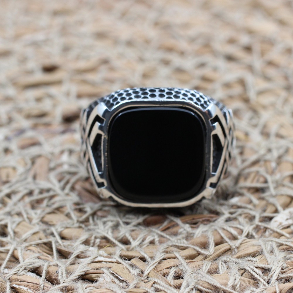 Handmade Silver Men's Ring, Onyx Men's Ring, Turkish Handmade Men's Ring, Men's Ring, Ottoman Mens Ring, Gift for Him, 925k Sterling Silver,