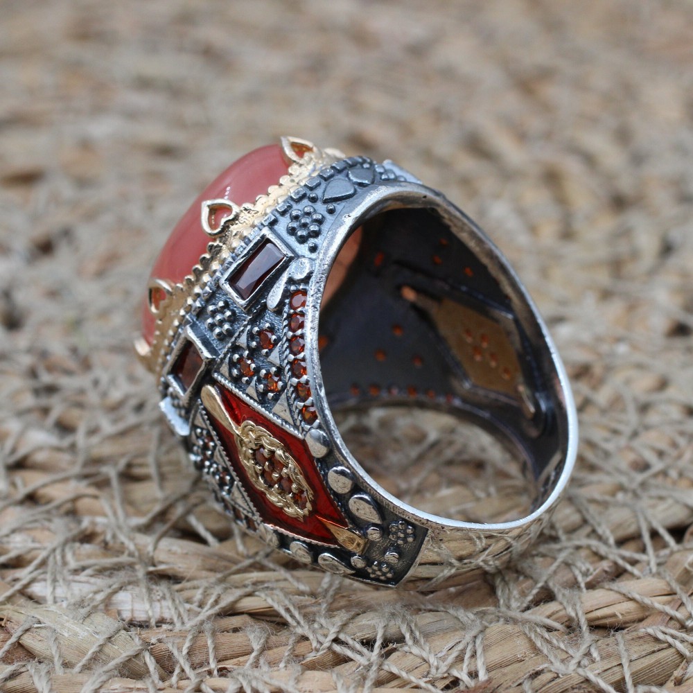 Mens Handmade Ring, Turkish Handmade Silver Men Ring, Ottoman Men Ring, Quartz Ring, Men's Jewelry, Gift for Him, 925k Sterling Silver Ring