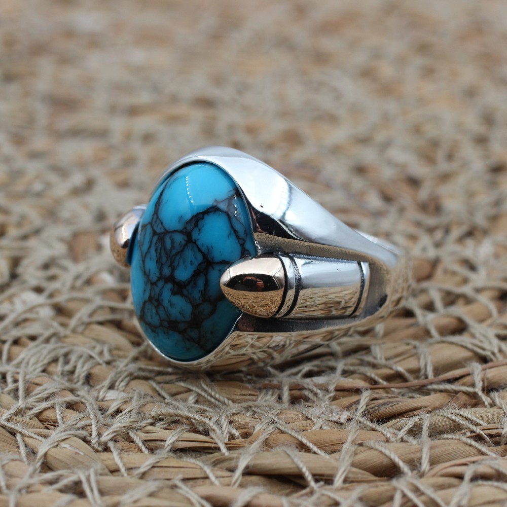 Men's Handmade Ring, Yemeni Ring, Turquoise Ring, Turkish Handmade Silver Men's Ring, Ottoman Men's Ring, Gift for Him, 925k Sterling Silver