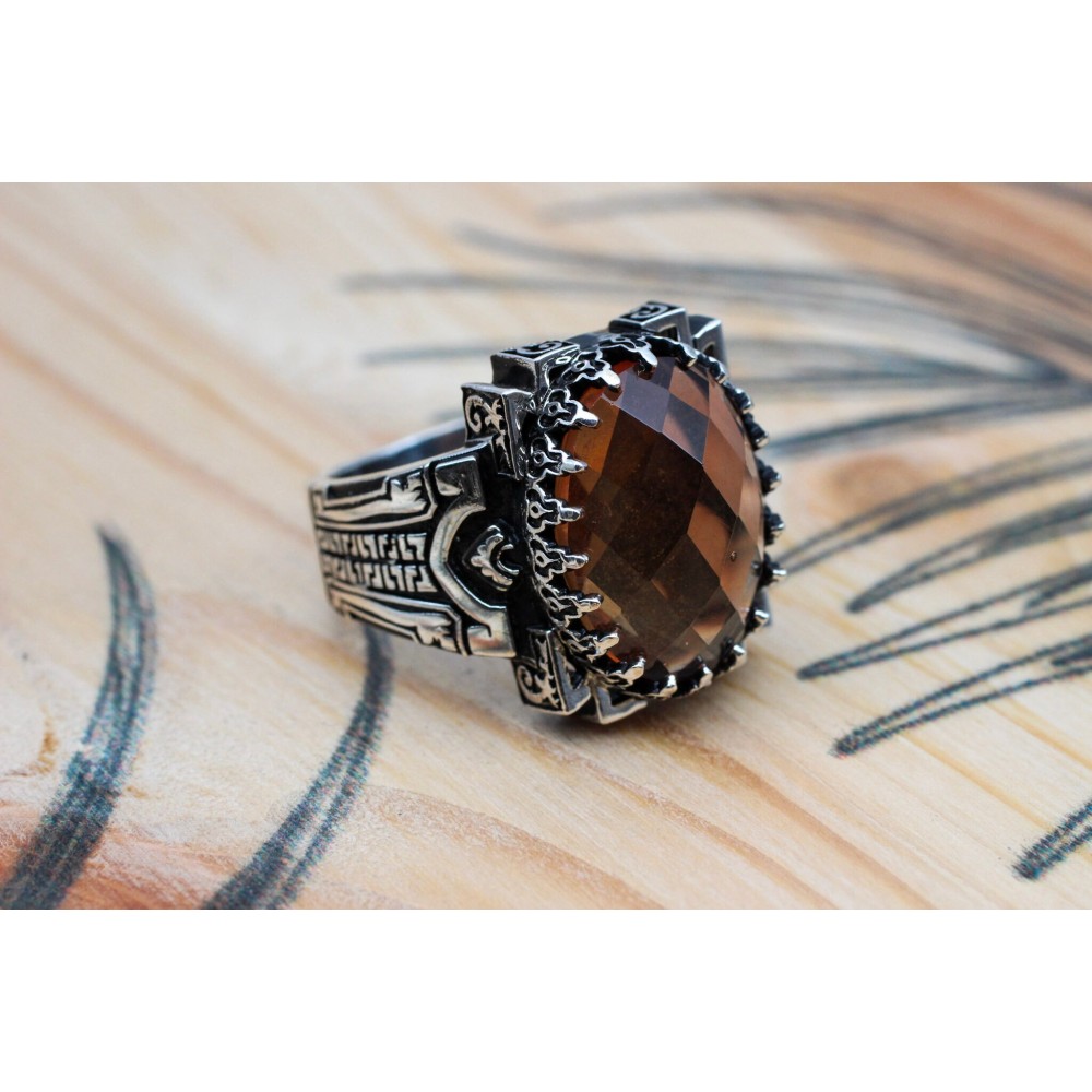 Alexandrite Men's Ring, Handmade Men's Ring, Turkish Handmade Silver Men Ring, Ottoman Men Ring, Men's Jewelry, 925k Sterling Silver Ring