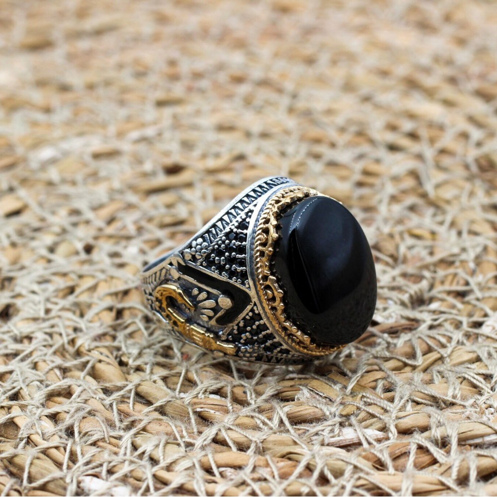 Onyx Men's Ring, Ottoman Men's Ring, Handmade Men's Ring, Turkish Handmade Men's Ring, Men's Jewelry, Gift for Him, 925 Sterling Silver
