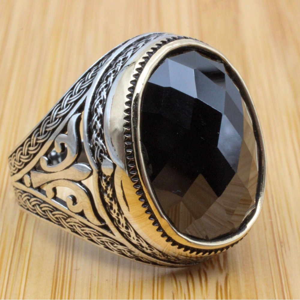 Men's Handmade Ring, Turkish Handmade Silver Men's Ring, Ottoman Men Ring, Onyx Ring, Men's Jewelry, Gift for Him, 925k Sterling Silver Ring