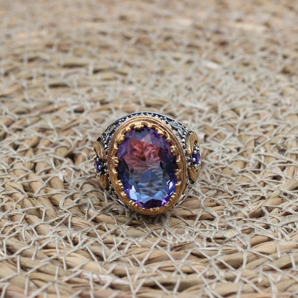Men's Handmade Ring, Turkish Handmade Men's Ring, Ottoman Men's Ring, Tourmaline Men's Ring, Mens Ring, Gift for Him, 925k Sterling Silver