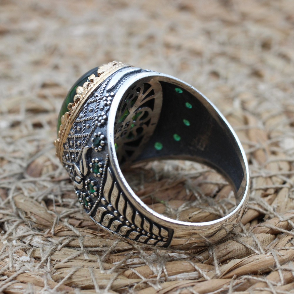 Emerald Men's Ring, Ottoman Men's Ring, Handmade Men's Ring, Turkish Handmade Men's Ring, Men's Jewelry, Gift for Him, 925 Sterling Silver Emerald Men's Ring, Ottoman Men's Ring, Handmade Men's Ring, Turkish Handmade Men's Ring, Men's Jewelry, Gift for Him, 925 Sterling Silver