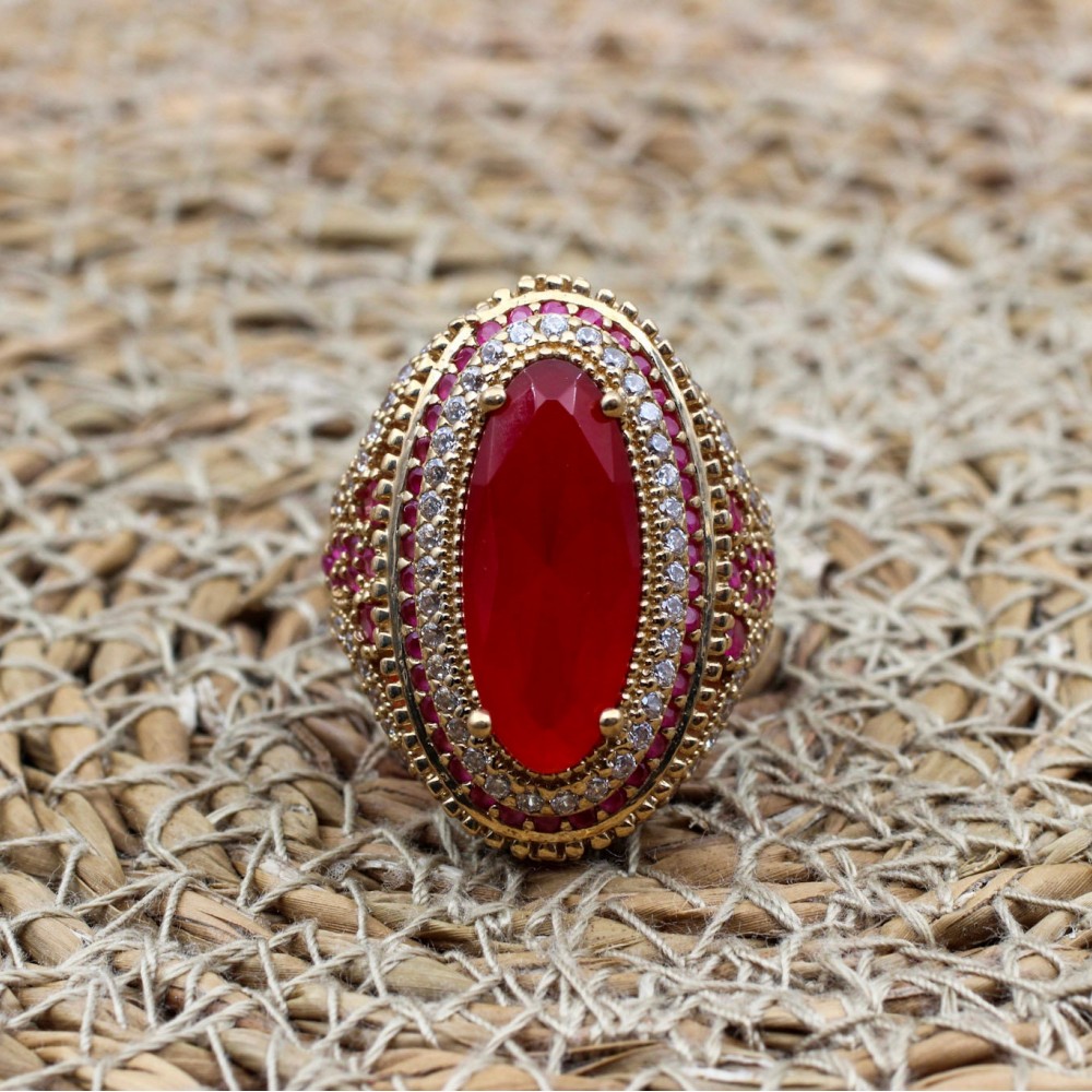 Ruby Ladies Ring, Handmade Women's Ring, Authentic Ring, Turkish Ring, Ottoman Women's Ring, Turkish Ladies Ring, 925k Sterling Silver Ring,