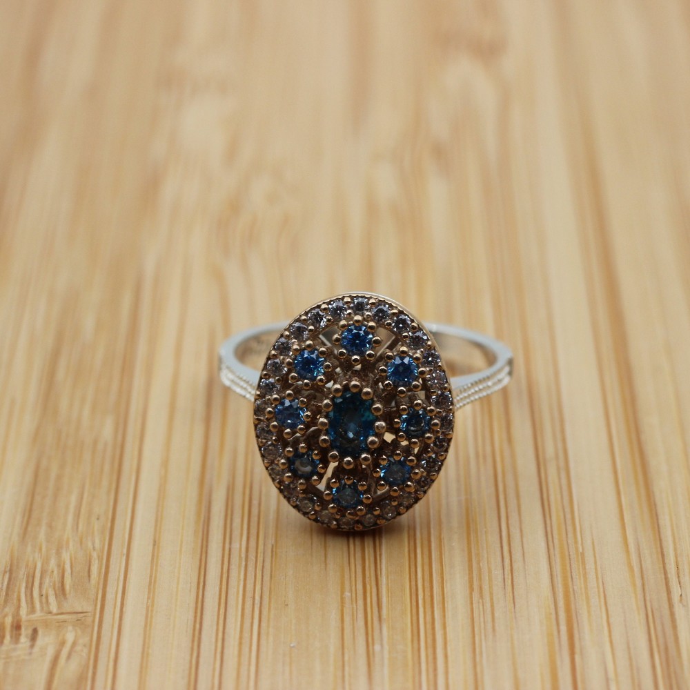 Aquamarine Ring, Handmade Women Ring, Turkish Handmade Silver Ladies Ring, Ottoman Ring, Ladies Ring, 925k Sterling Silver, Zircon Ring