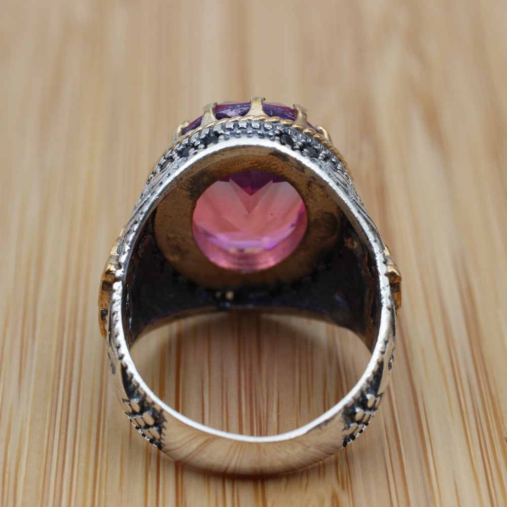 Men's Handmade Ring, Turkish Handmade Ring, Ottoman Men's Ring, Tourmaline Men's Ring, Yemeni Mens Ring, Gift for Him, 925k Sterling Silver