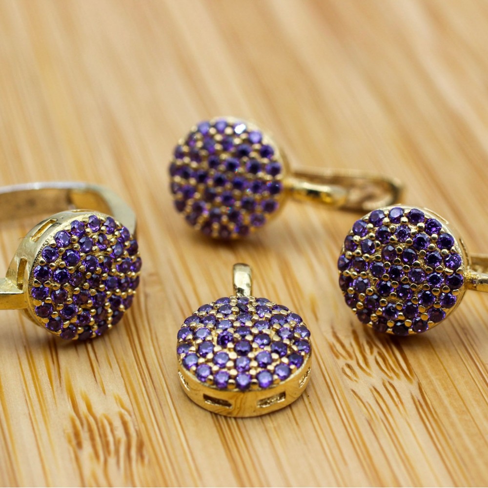 Amethyst Set, Authentic Set, Handmade Set Women, Turkish Handmade, Ladies Jewelry Set, Earring, Pendant, Ladies Set, 925k Sterling Silver