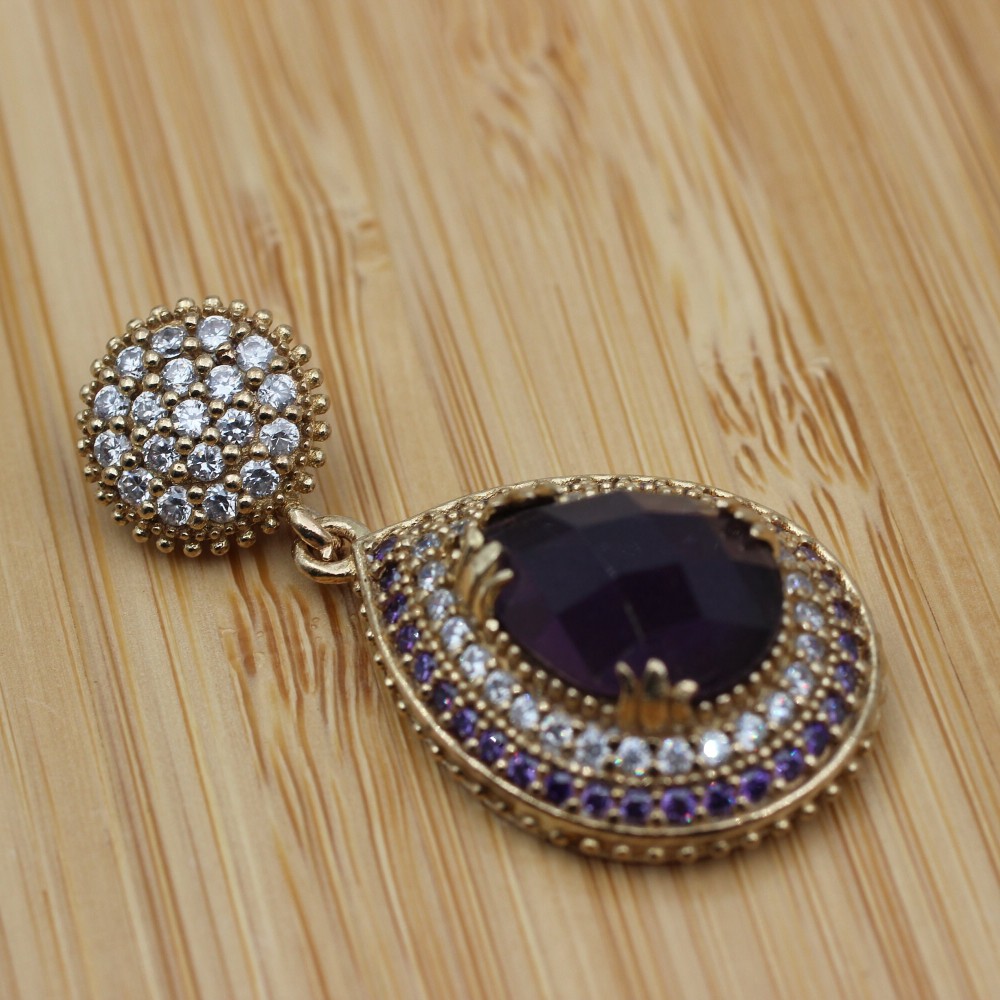 Amethyst Set, Authentic Set, Handmade Set Women, Turkish Handmade, Ladies Jewelry Set, Earring, Pendant, Ladies Set, 925k Sterling Silver