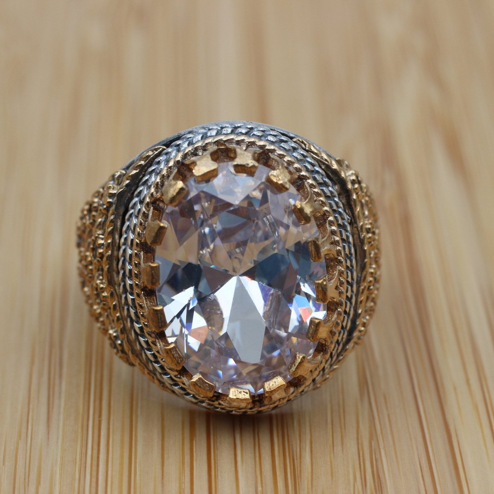 Handmade Men's Ring, Turkish Handmade Silver Ring, Ottoman Men's Ring, Zircon Men's Ring, Mens Jewelry, Gift for Him, 925k Sterling Silver,