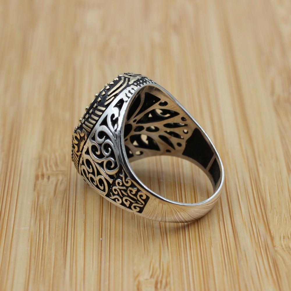 Turkish Handmade Silver Men's Ring, Men's Handmade Ring, Men's Ring, Onyx Men's Ring, Ottoman Mens Ring, Gift for Him, 925k Sterling Silver,