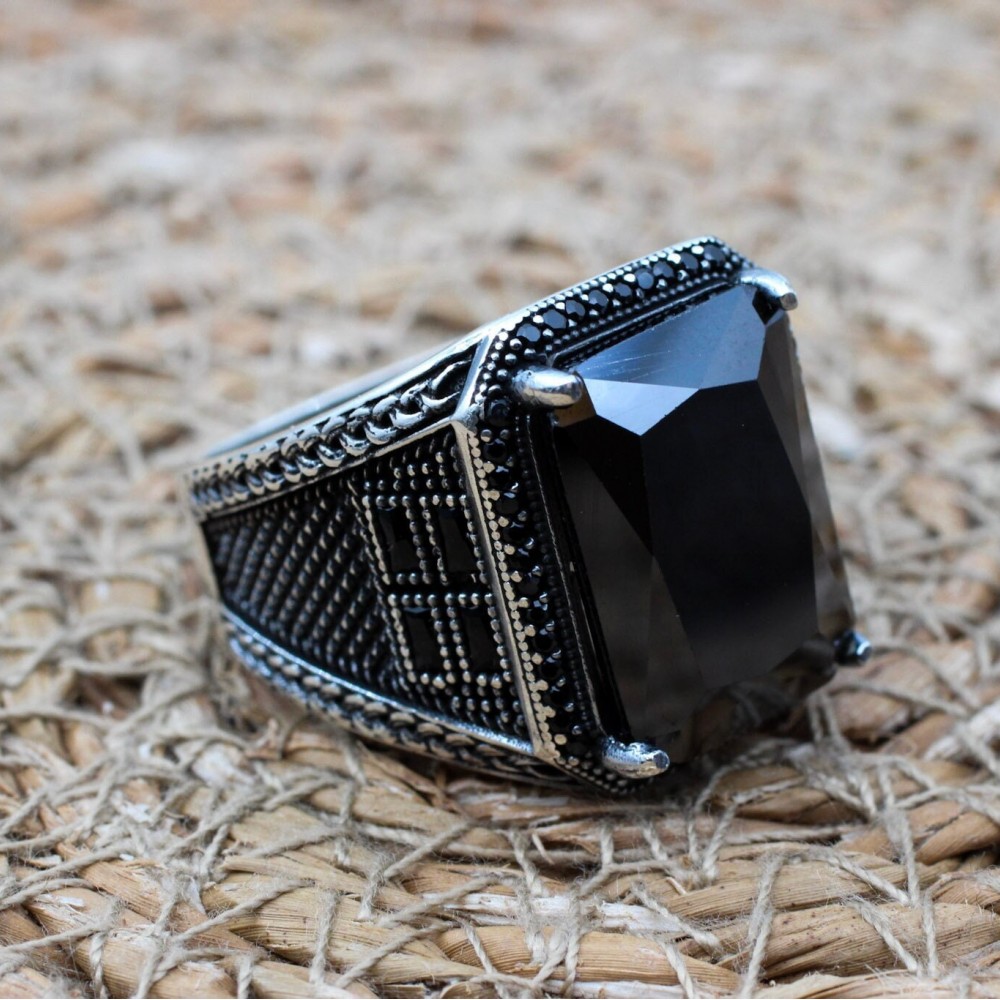 Men's Handmade Ring, Turkish Handmade Silver Men's Ring, Ottoman Men Ring, Onyx Ring, Men's Jewelry, Gift for Him, 925k Sterling Silver Ring