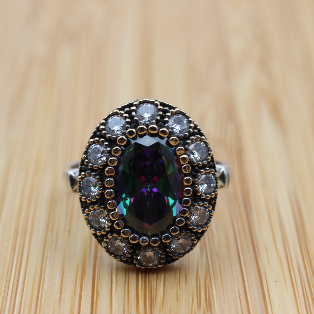 Handmade Women's Ring, Mystic Topaz Ring, Turkish Handmade Ring, Ladies Ring, Ottoman Women Ring, Ladies Ring, 925k Sterling Silver Ring,