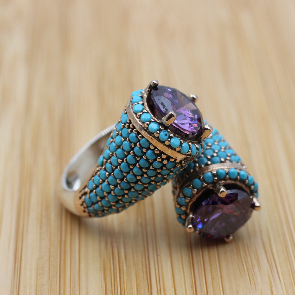 Amethyst Ring, Ladies Ring, Turquoise Ring, Handmade Women's Ring, Turkish Handmade, Authentic Ring, 925 Sterling Silver, Adjustable Ring,