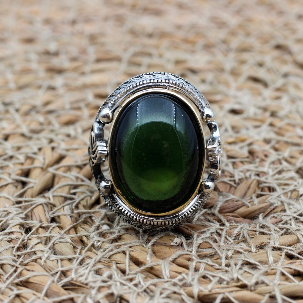 Emerald Men's Ring, Ottoman Men's Ring, Handmade Men's Ring, Turkish Handmade Men's Ring, Men's Jewelry, Gift for Him, 925 Sterling Silver