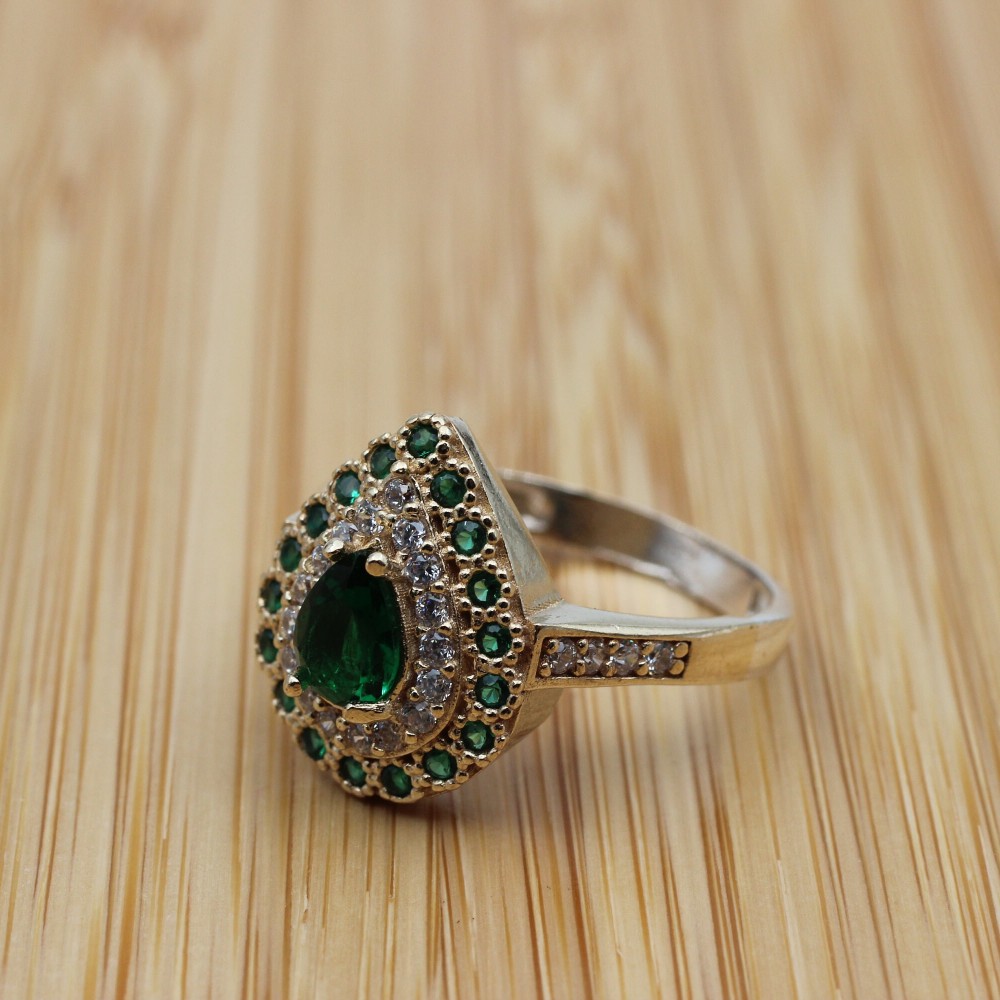 Emerald Ring, Ladies Ring, Handmade Women's Ring, Turkish Handmade Ring, Authentic Ring, Ottoman Ring, 925k Sterling Silver, Emerald Zircon