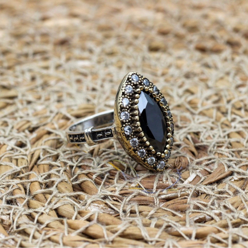 Onyx Ring, Handmade Women's Ring, Authentic Ring, Turkish Ring, Ottoman Women's Ring, Ladies Ring, 925k Sterling Silver Ring, Zircon Ring,