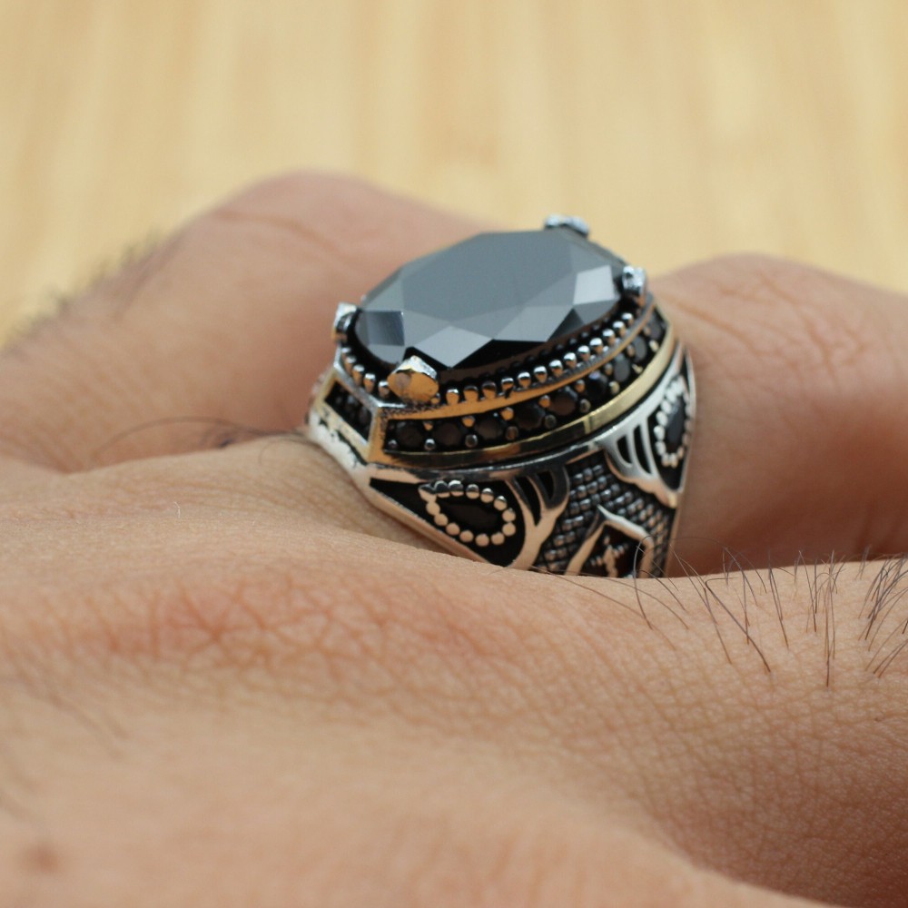 Turkish Handmade Silver Men's Ring, Men's Handmade Ring, Men's Ring, Onyx Men's Ring, Ottoman Mens Ring, Gift for Him, 925k Sterling Silver,