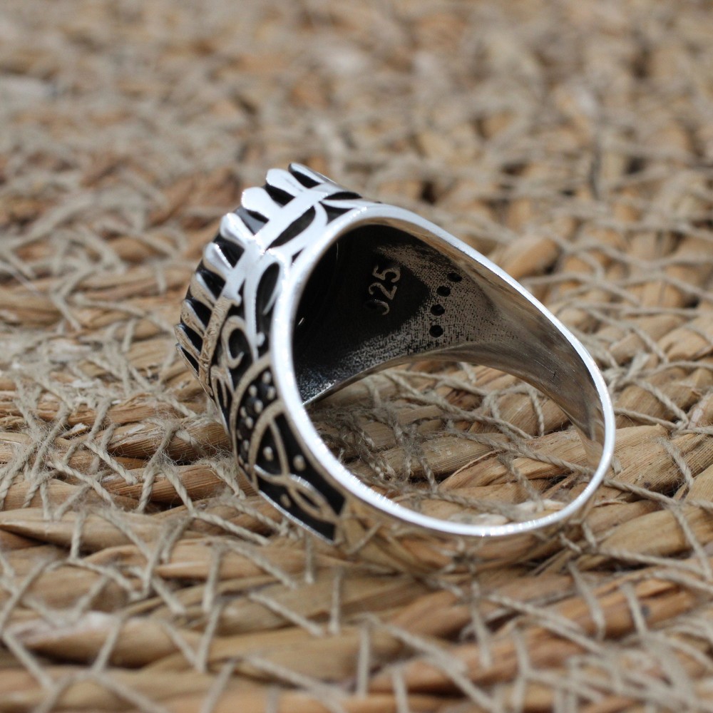 Handmade Silver Men's Ring, Onyx Men's Ring, Turkish Handmade Men's Ring, Men's Ring, Ottoman Mens Ring, Gift for Him, 925k Sterling Silver,