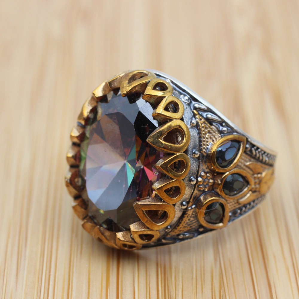 Turkish Handmade Silver Men's Ring, Men's Handmade Ring, Yemeni Ring, Mystic Topaz Ring, Ottoman Ring, Gift for Him, 925k Sterling Silver, Turkish Handmade Silver Men's Ring, Men's Handmade Ring, Yemeni Ring, Mystic Topaz Ring, Ottoman Ring, Gift for Him, 925k Sterling Silver,