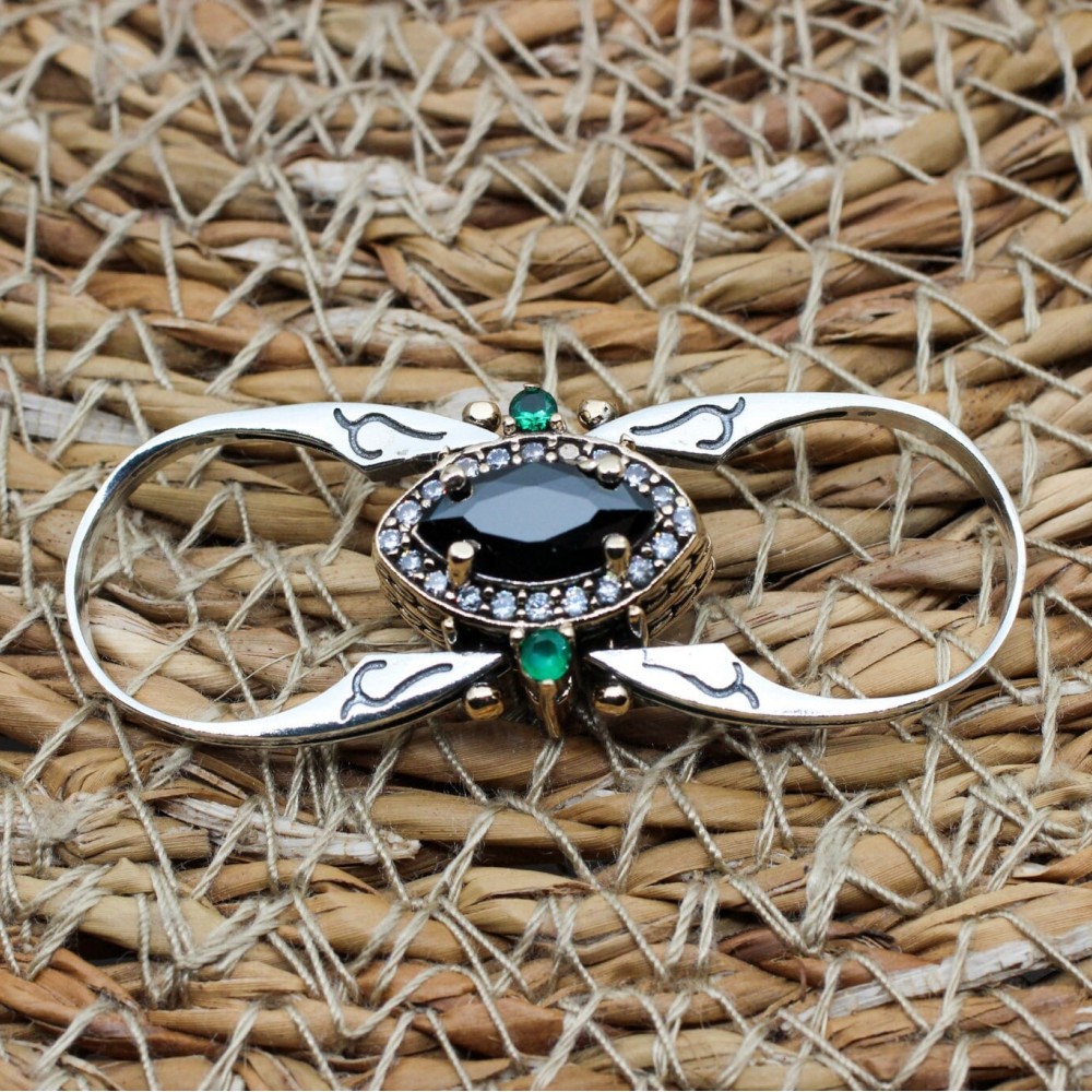 Onyx Ladies Ring, Two Stone Ladies Ring, Zircon Ring, Handmade Women Ring, Reversible Ring, Ottoman Women's Ring, 925 Sterling Silver,